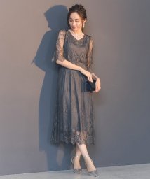 DRESS+(ドレス プラス)/ワンピース ドレス 総レース Aライン ミモレ丈 結婚式 披露宴  パーティードレス/チャコールグレー