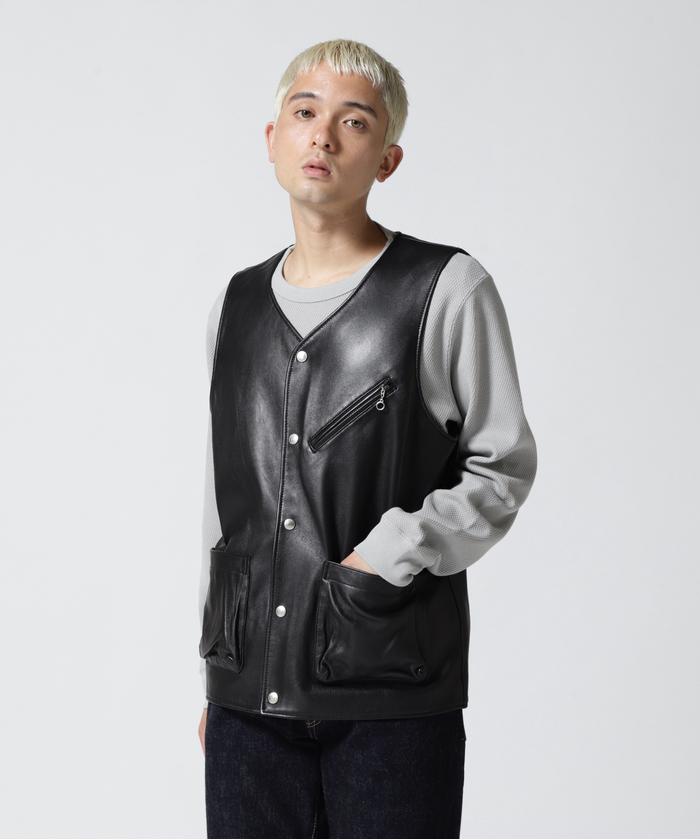 セール】PATCH POCKET LEATHER VEST /パッチポケット レザーベスト