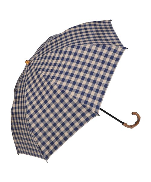 WAKAO(ワカオ)/ワカオ WAKAO 日傘 雨傘 折りたたみ レディース 晴雨兼用 軽量 UVカット 撥水加工 天然素材 日本製 GINGHAMCHECK FOLDING UMB/ネイビー