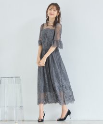 DRESS+(ドレス プラス)/ワンピース ドレス レース チュール フレア Aライン ミモレ丈　パーティードレス　結婚式 /チャコールグレー