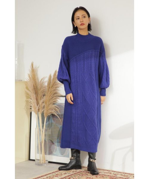 ケーブルパッチワークニットワンピース ローズバッド Rose Bud Magaseek