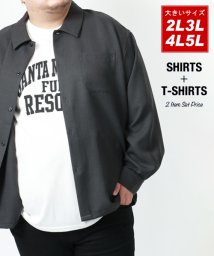 MARUKAWA(大きいサイズのマルカワ)/【セット商品】大きいサイズ 2L 3L 4L 5L 長袖シャツ＆インナー アンサンブル メンズ カジュアル シャツ 半袖 Tシャツ/チャコール