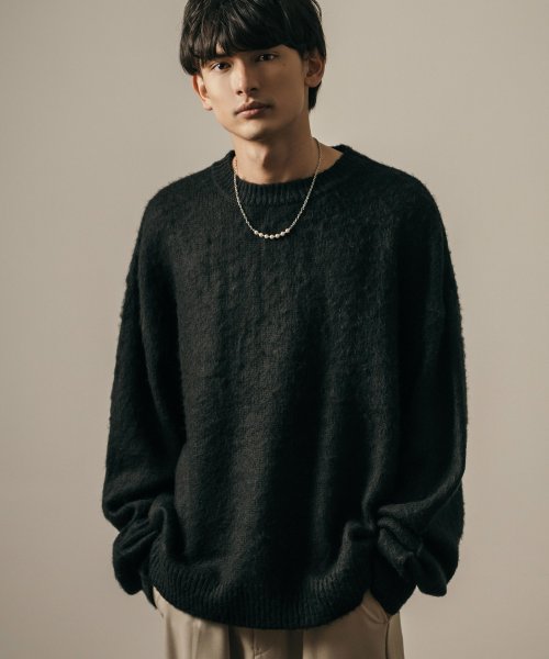 モヘアタッチニット メンズ レディース プルオーバー セーター シンプル 無地 クルーネック オーバーサイズ ビッグシルエット カジュアル キレイめ ストリート ロッキーモンロー Rocky Monroe Magaseek