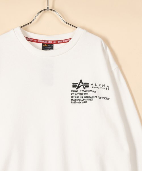 ALPHA INDUSTRIES(アルファインダストリーズ)/【ALPHA】 アルファ ワンポイント テキスト刺繍 クルーネック　長袖スウェット/裏起毛/ミリタリー/アメカジ/定番　/ホワイト