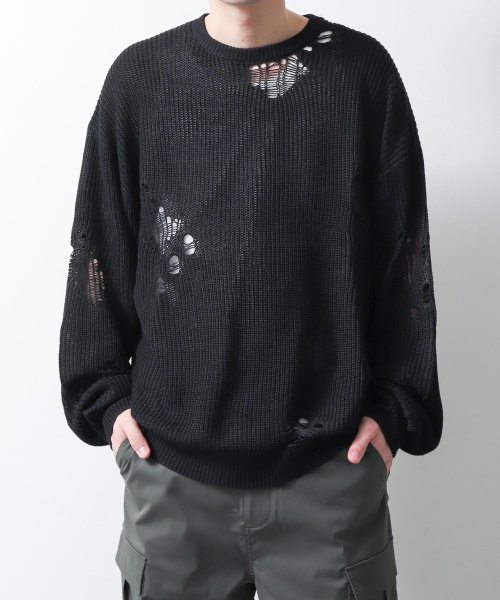 ZIP FIVE(ジップファイブ)/DAMAGE KNIT/ブラック