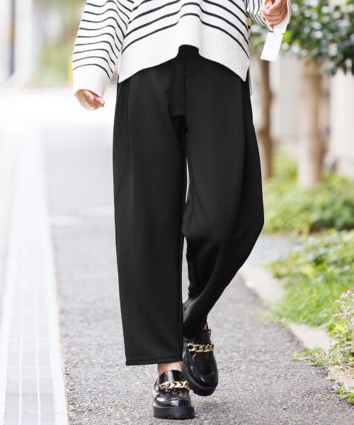 セール タックワイドパンツ レディース ボトムス ジャージ素材 ウエストゴム パンツ 無地 ミリアンデニ Mili An Deni Magaseek