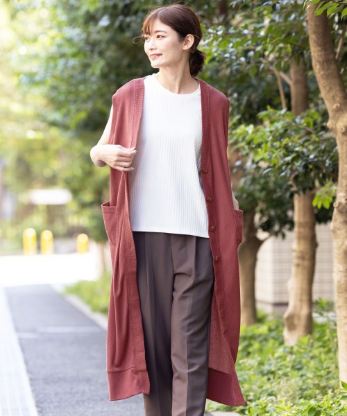 セール ロングニットベスト レディース トップス Vネック 前開き ロングニット ベスト ミリアンデニ Mili An Deni Magaseek