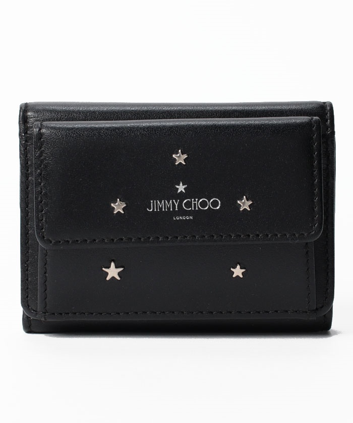 【JIMMY CHOO】JIMMY CHOO NEMOYSN BLACK/SILVER レザー スタースタッズ 三つ折り財布 コンパクトウォレット