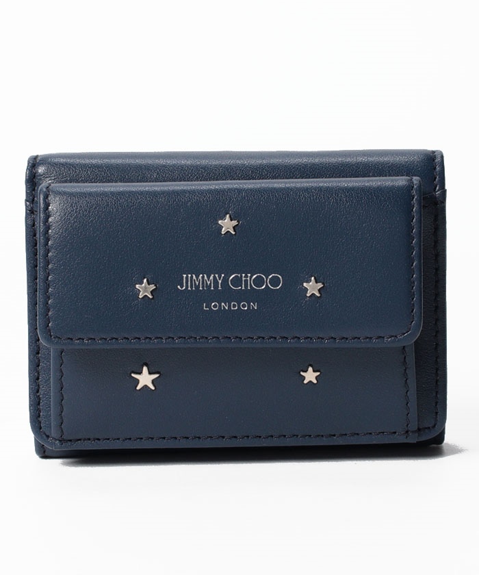 【JIMMY CHOO】JIMMY CHOO NEMOYSN BLACK/SILVER レザー スタースタッズ 三つ折り財布 コンパクトウォレット
