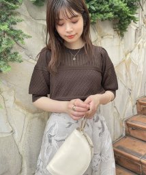 NICE CLAUP OUTLET(ナイスクラップ　アウトレット)/【natural couture】柄ミックス透かし編み強撚ニット/ブラウン
