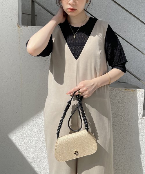 NICE CLAUP OUTLET(ナイスクラップ　アウトレット)/【natural couture】柄ミックス透かし編み強撚ニット/ブラック