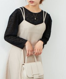 NICE CLAUP OUTLET(ナイスクラップ　アウトレット)/【natural couture】前後2WAY配色パイピングレーストップス/ブラック