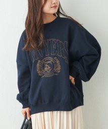 NICE CLAUP OUTLET(ナイスクラップ　アウトレット)/白抜きカレッジロゴ裏起毛プルオーバー/ネイビー