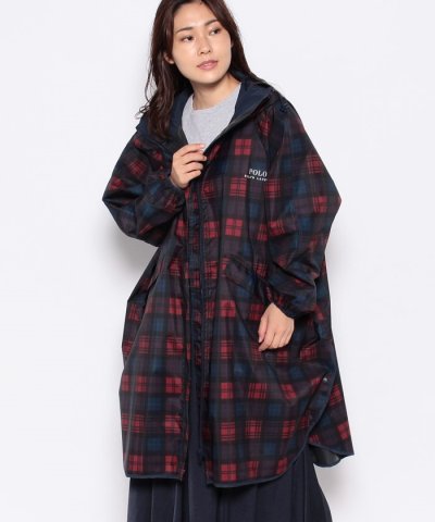 レインコート レインポンチョ チェック ロゴ ワンポイント 収納袋付き ユニセッ