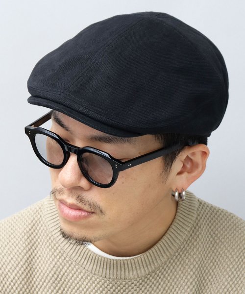 Besiquenti(ベーシックエンチ)/ヘヴィーツイル パネル切り替え ハンチング コットン ハンチング帽 帽子 メンズ カジュアル シンプル/ブラック