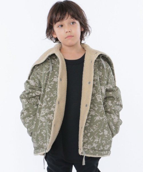 SHIPS KIDS(シップスキッズ)/MOUN TEN.:110～140cm / リーフ カモ×ボア セーラー フーディー/オリーブ