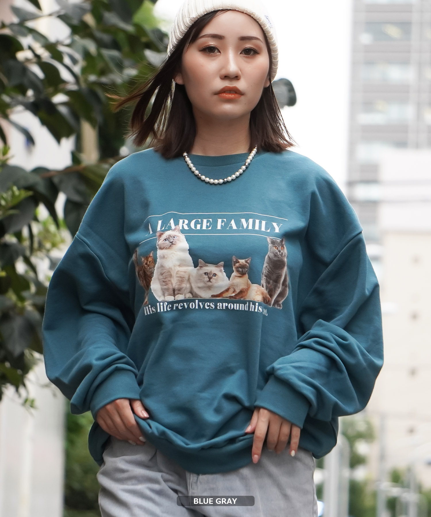 韓国　トレーナー　オーバーサイズ　ゆったり　XL　白　ペイント 　猫