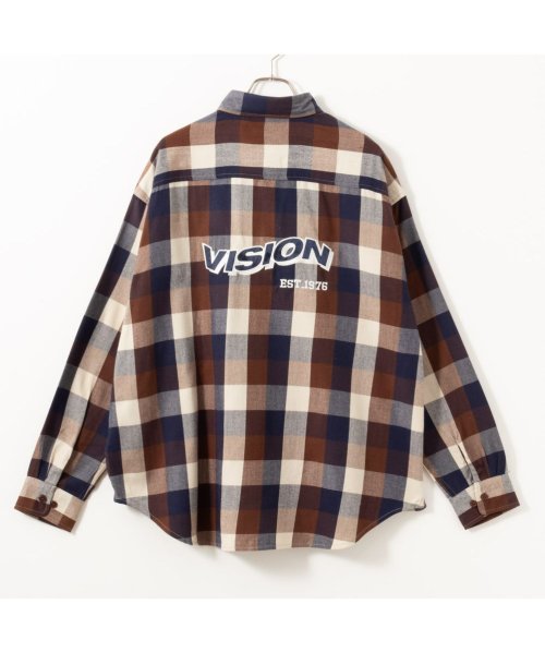 MAC HOUSE(men)(マックハウス（メンズ）)/VISION STREET WEAR ヴィジョンストリートウェア ネルチェック刺繍シャツ 2705018/ブラウン