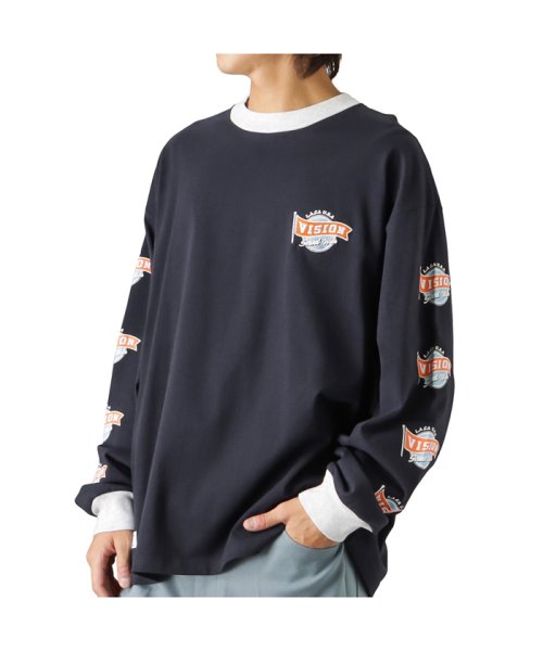 MAC HOUSE(men)(マックハウス（メンズ）)/VISION STREET WEAR ヴィジョンストリートウェア 袖プリントロングスリーブTシャツ 2705010/ネイビー