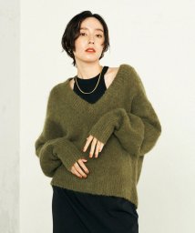 NOLLEY’S(ノーリーズ)/◇【WEB限定】起毛モヘヤパフスリーブVネックプルオーバーニット/オリーブ