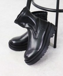 SFW(サンエーフットウェア)/5cmヒール レディース メンズ 靴 ワンピース 韓国ファッション ストレッチ ショートブーツ 厚底ブーツ☆9087/ブラック