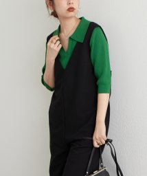 NICE CLAUP OUTLET(ナイスクラップ　アウトレット)/【natural couture】配色ポロニット/グリーン