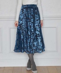 tocco closet(トッコクローゼット)/フラワーリーフベロアオパールフレアスカート/NAVY