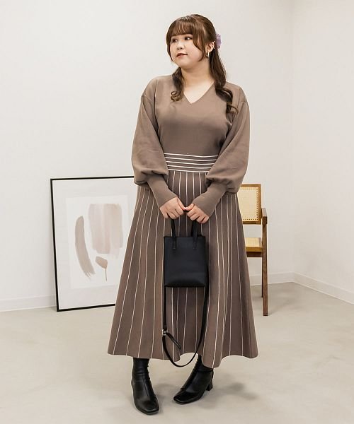 Cletteオリジナル ライン配色ニットワンピース クレット 大きいサイズ Clette Magaseek Cletteオリジナル ライン配色ニットワンピース クレット 大きいサイズ Clette Magaseek