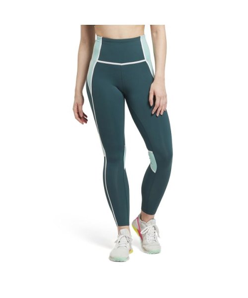 Reebok(Reebok)/Lux ハイライズウエスト カラーブロック タイツ / Lux High－Waisted Colorblock Tights/グリーン