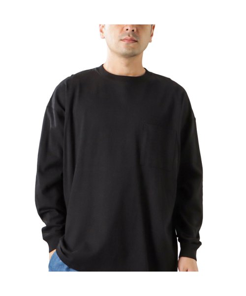 MAC HOUSE(men)(マックハウス（メンズ）)/グッドウェア 袖リブスーパービッグシルエット 胸ポケット付きロングスリーブTシャツ 2W7－0502－22FW/ブラック