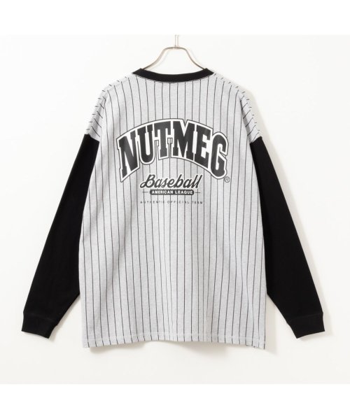 MAC HOUSE(men)(マックハウス（メンズ）)/グッドウェア x NUTMEG スーパービッグシルエット ロゴロングスリーブTシャツ 2W7－62204/グレー×ブラック