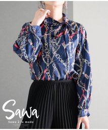Sawa a la mode/大人の上品スカーフ柄リボンブラウス/504981912