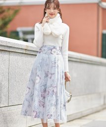 tocco closet(トッコクローゼット)/チュール×フラワープリントハイウエストフレアスカート/Ravendagray