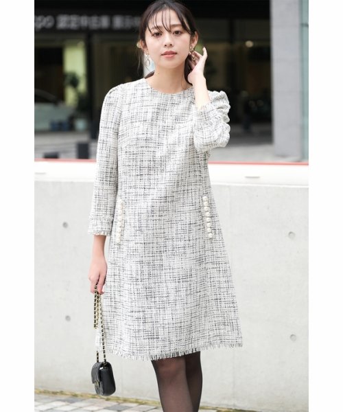 ジャスグリッティー Jusglitty パール付きツイードミニワンピース Magaseek