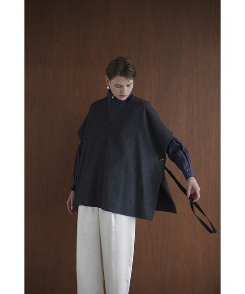 セール】 クラネ(CLANE) |2WAY WOOL SIDE RIBBON PONCHO(504982910 