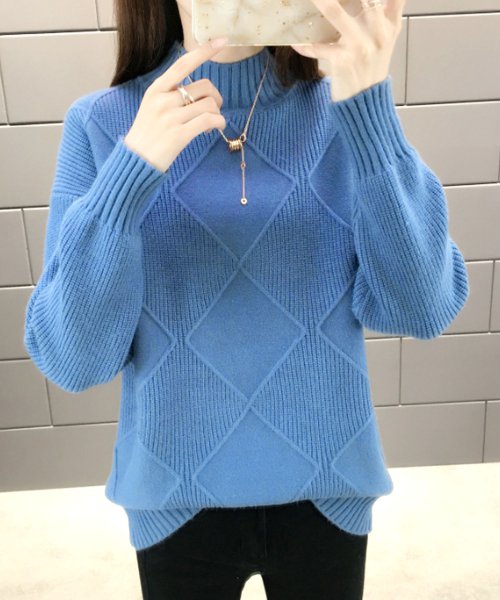 セール アミュレット Amulet ボトルネックニットトップス レディース 長袖 秋服 冬服 10代 代 30代 韓国ファッション 韓国 アクセント 編み柄 カジュアル Magaseek