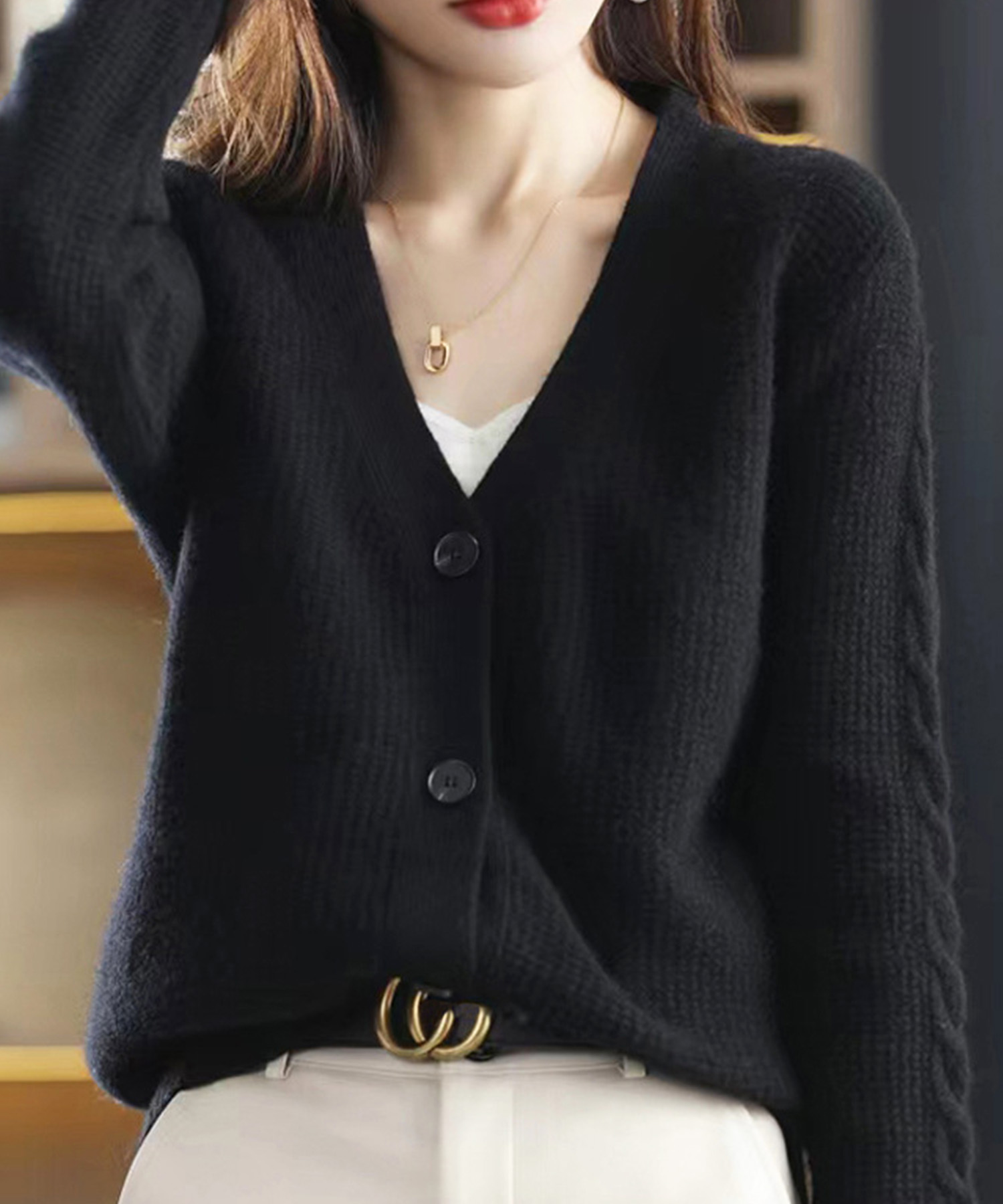 ファッション 気質 クロスデザイン ケーブル編み ニットカーディガン セーター