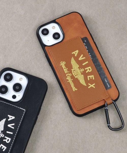 AVIREX(AVIREX)/スマホケース iPhone14 iPhone14Pro iPhone13 ブランド アヴィレックス AVIREX カード収納付き背面ケース 刺繍ロゴ/ブラウン