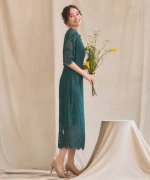 DRESS+(ドレス プラス)/タイトシルエットのミモレ丈ワンピースドレス パーティードレス 結婚式/ダークグリーン