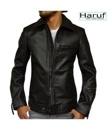 Haruf(ハルフ)/本革 レザージャケット ライダースジャケット 革ジャン メンズ シングルライダース バイクジャケット カウレザー UK2MAR/ブラック