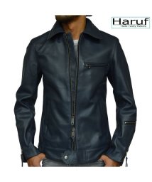 Haruf(ハルフ)/本革 レザージャケット ライダースジャケット 革ジャン メンズ シングルライダース バイクジャケット カウレザー UK2MAR/ネイビー