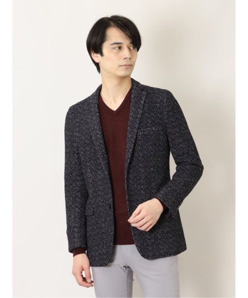 セーターフリースメランジ 2ボタンスリムジャケット 紺 メンズ セットアップ ジャケット ビジネス カジュアル アウター 通勤 仕事 2ボタンスリムジャケット メンズ セットアップ ジャケット カジュアル 通勤