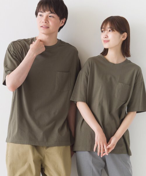OMNES(オムネス)/【OMNES】ユニセックス 製品洗い ポケット付無地半袖Tシャツ/カーキ