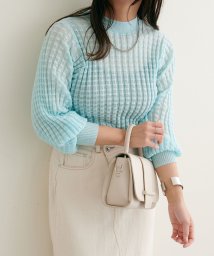 NICE CLAUP OUTLET(ナイスクラップ　アウトレット)/【natural couture】ポコポコチェック編みシアーニット/サックス