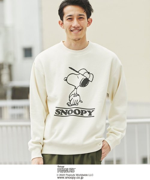 coen(coen)/【メンズ】PEANUTS クルーネックスウェット22FW(SNOOPY/スヌーピー)/OFFWHITE