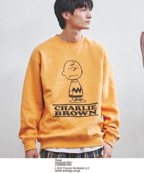 coen(coen)/【メンズ】PEANUTS クルーネックスウェット22FW(SNOOPY/スヌーピー)/ORANGE