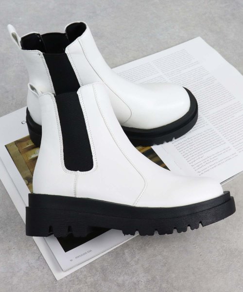 SFW(サンエーフットウェア)/5cmヒール レディース 韓国ファッション ワンピース 靴 チェルシーブーツ 厚底ブーツ☆9082/ホワイト系
