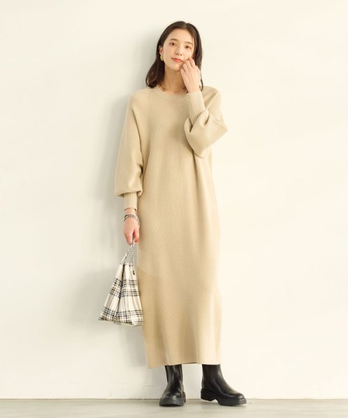 Size Short あり Iライン ボリュームスリーブ ニット ワンピース ウォッシャブル グリーンレーベルリラクシング Green Label Relaxing Magaseek
