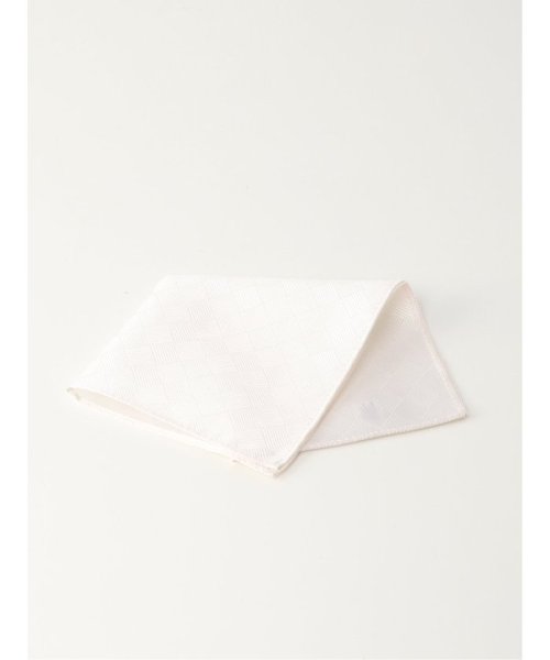 TAKA-Q(タカキュー)/シルク 織り柄チーフ/ホワイト