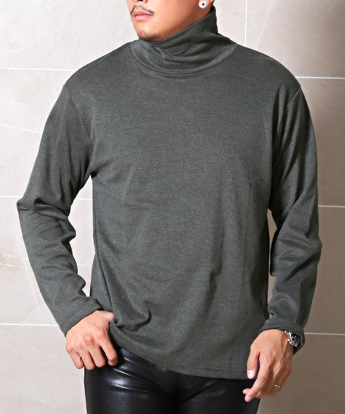 LUXSTYLE(ラグスタイル)/スムスタートルネックロンT/ロンT メンズ 長袖Tシャツ タートルネック スムース素材 無地/チャコールグレー